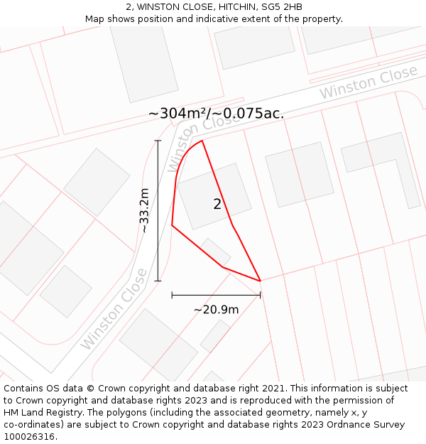 2, WINSTON CLOSE, HITCHIN, SG5 2HB: Plot and title map