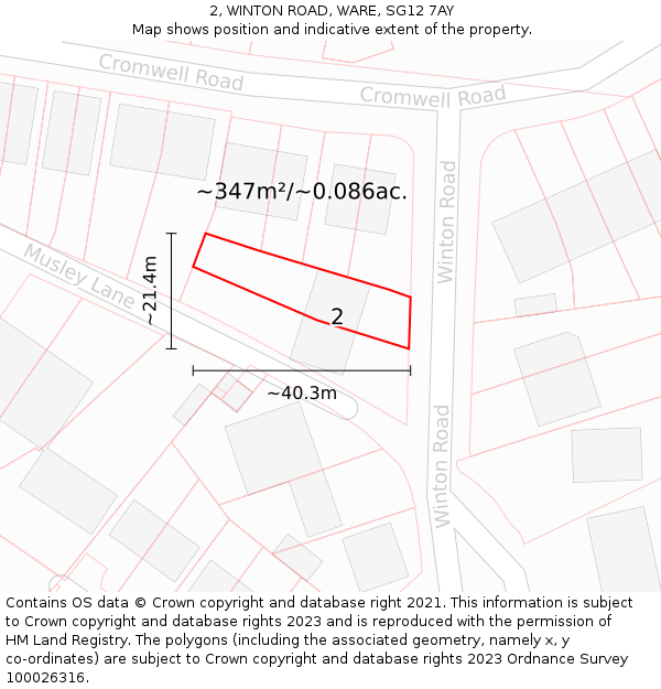 2, WINTON ROAD, WARE, SG12 7AY: Plot and title map