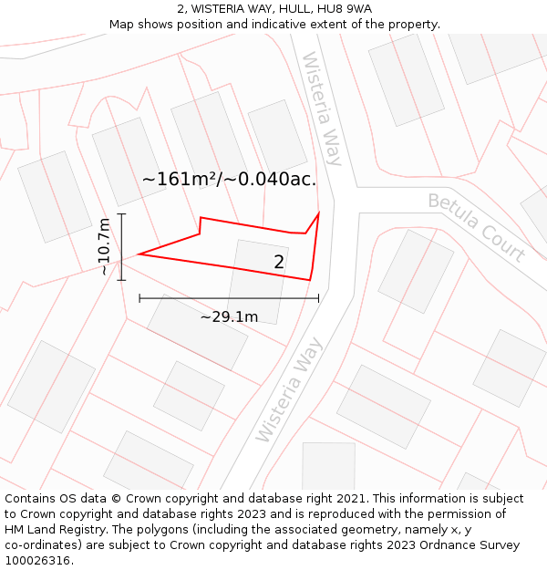 2, WISTERIA WAY, HULL, HU8 9WA: Plot and title map