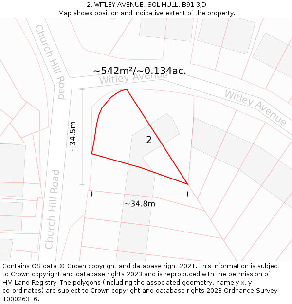 2, WITLEY AVENUE, SOLIHULL, B91 3JD: Plot and title map