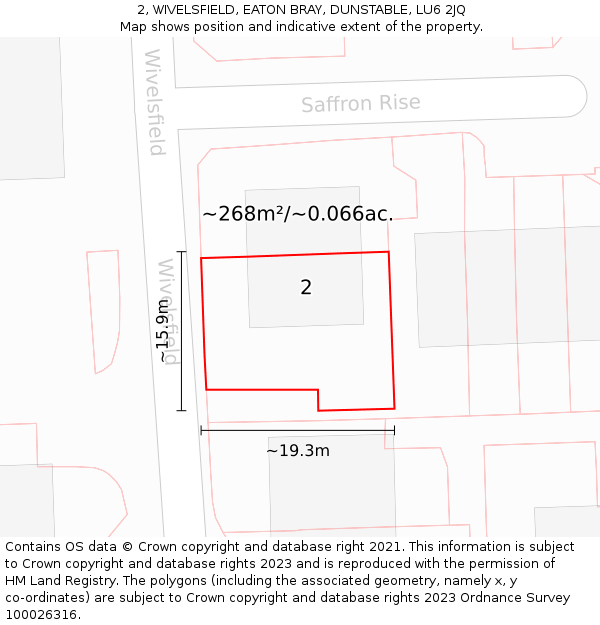 2, WIVELSFIELD, EATON BRAY, DUNSTABLE, LU6 2JQ: Plot and title map