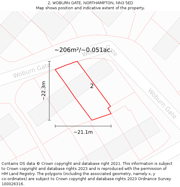 2, WOBURN GATE, NORTHAMPTON, NN3 5ED: Plot and title map