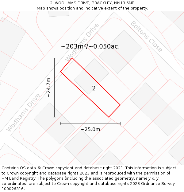 2, WODHAMS DRIVE, BRACKLEY, NN13 6NB: Plot and title map
