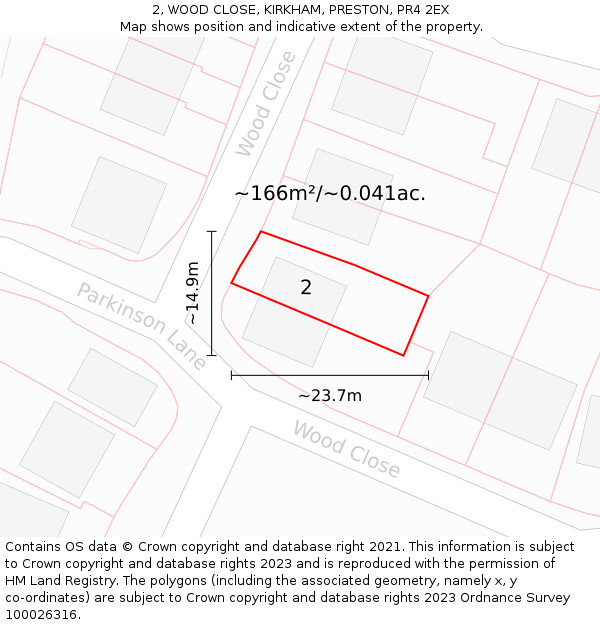 2, WOOD CLOSE, KIRKHAM, PRESTON, PR4 2EX: Plot and title map