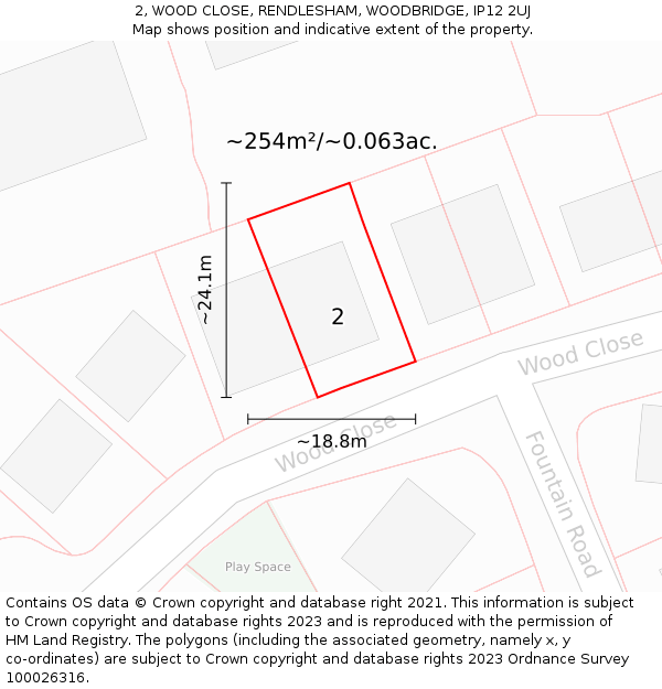 2, WOOD CLOSE, RENDLESHAM, WOODBRIDGE, IP12 2UJ: Plot and title map