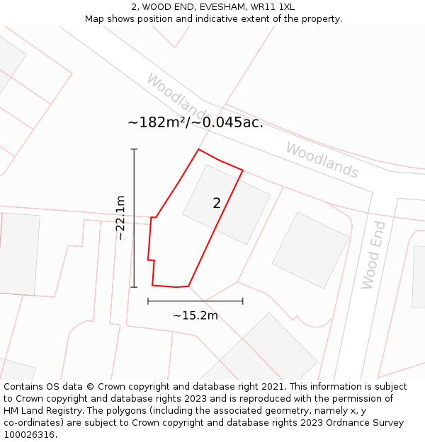 2, WOOD END, EVESHAM, WR11 1XL: Plot and title map