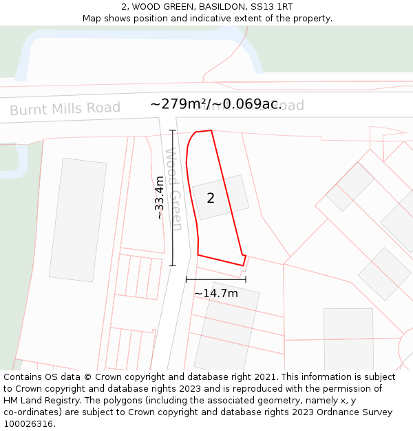 2, WOOD GREEN, BASILDON, SS13 1RT: Plot and title map