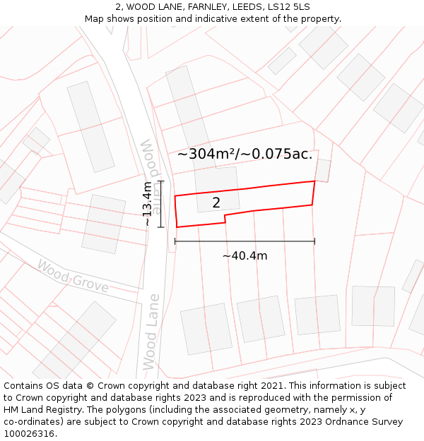 2, WOOD LANE, FARNLEY, LEEDS, LS12 5LS: Plot and title map