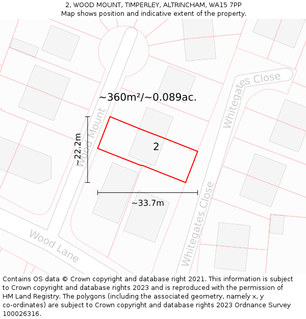 2, WOOD MOUNT, TIMPERLEY, ALTRINCHAM, WA15 7PP: Plot and title map