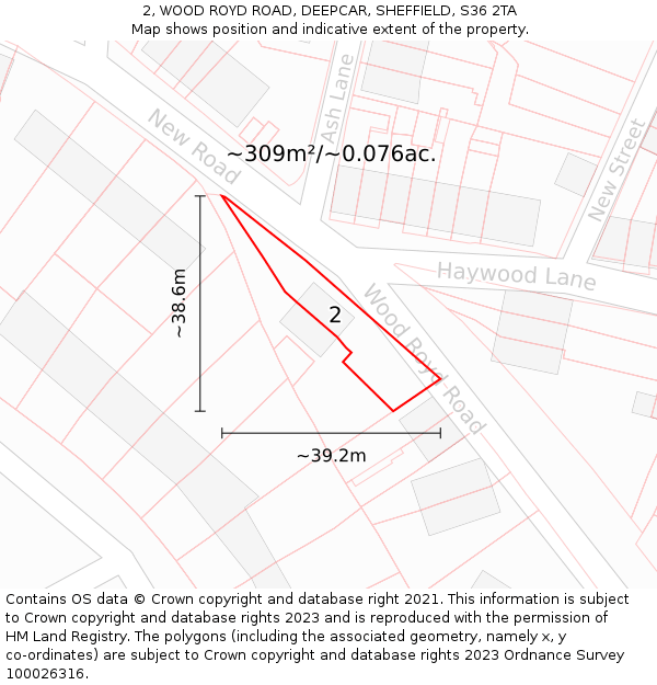 2, WOOD ROYD ROAD, DEEPCAR, SHEFFIELD, S36 2TA: Plot and title map
