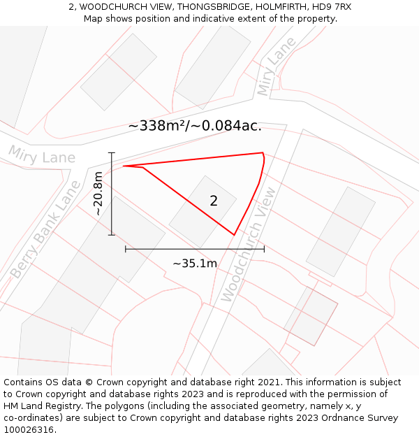 2, WOODCHURCH VIEW, THONGSBRIDGE, HOLMFIRTH, HD9 7RX: Plot and title map