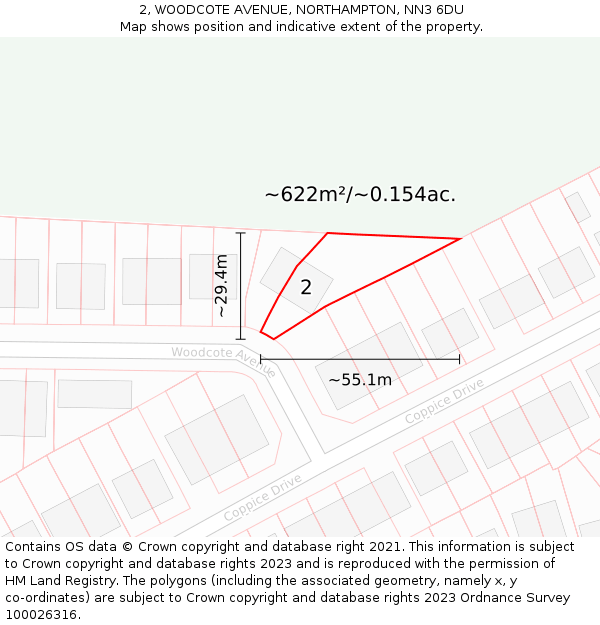 2, WOODCOTE AVENUE, NORTHAMPTON, NN3 6DU: Plot and title map