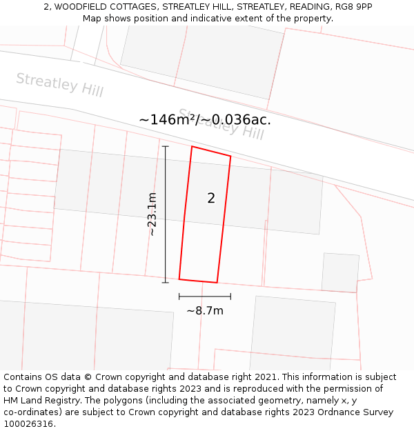 2, WOODFIELD COTTAGES, STREATLEY HILL, STREATLEY, READING, RG8 9PP: Plot and title map