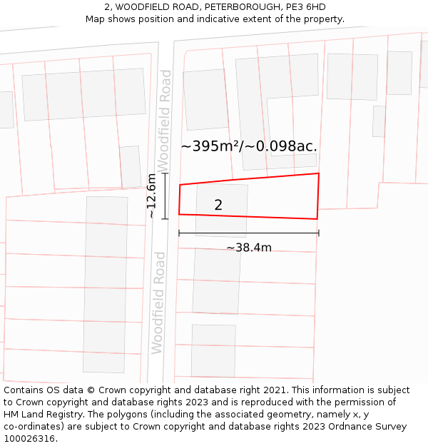 2, WOODFIELD ROAD, PETERBOROUGH, PE3 6HD: Plot and title map