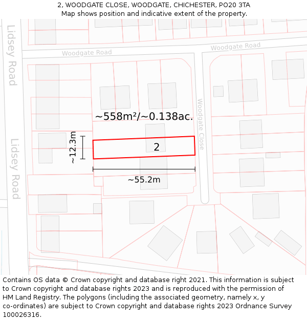 2, WOODGATE CLOSE, WOODGATE, CHICHESTER, PO20 3TA: Plot and title map