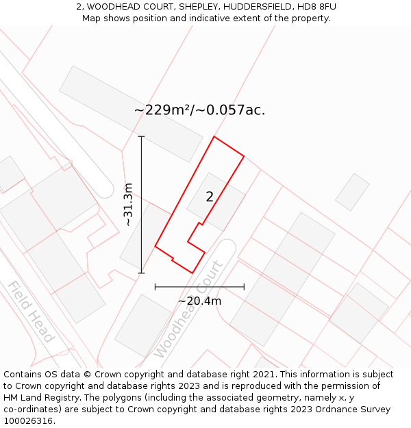 2, WOODHEAD COURT, SHEPLEY, HUDDERSFIELD, HD8 8FU: Plot and title map