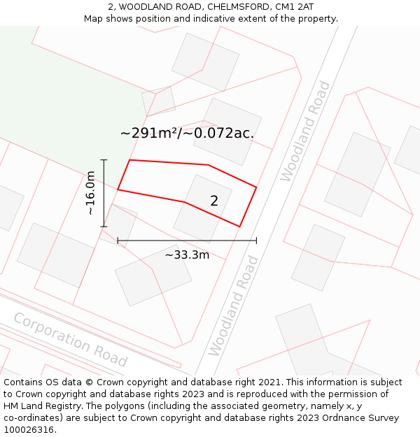2, WOODLAND ROAD, CHELMSFORD, CM1 2AT: Plot and title map