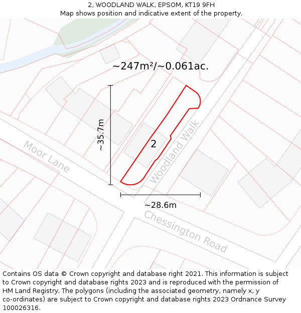 2, WOODLAND WALK, EPSOM, KT19 9FH: Plot and title map