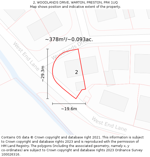 2, WOODLANDS DRIVE, WARTON, PRESTON, PR4 1UQ: Plot and title map