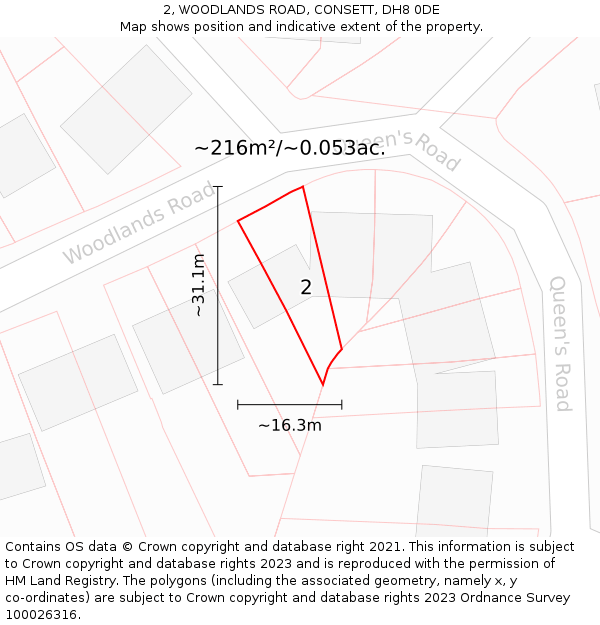 2, WOODLANDS ROAD, CONSETT, DH8 0DE: Plot and title map