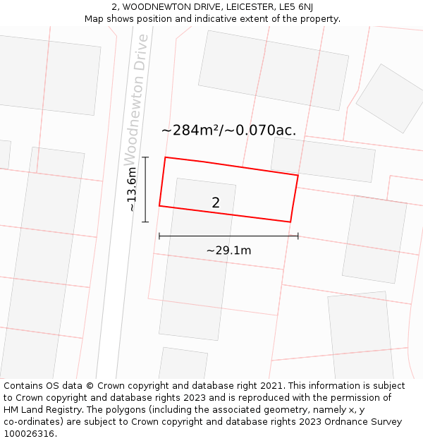 2, WOODNEWTON DRIVE, LEICESTER, LE5 6NJ: Plot and title map