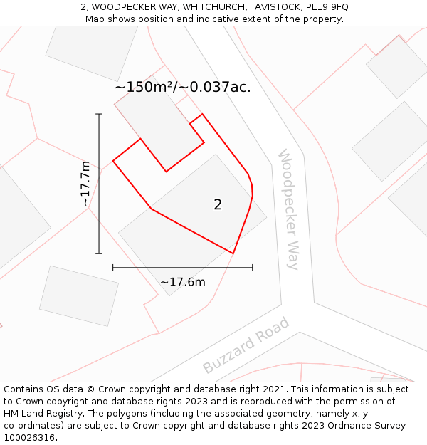 2, WOODPECKER WAY, WHITCHURCH, TAVISTOCK, PL19 9FQ: Plot and title map