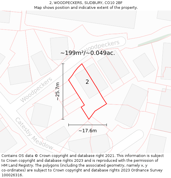 2, WOODPECKERS, SUDBURY, CO10 2BF: Plot and title map