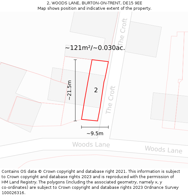 2, WOODS LANE, BURTON-ON-TRENT, DE15 9EE: Plot and title map