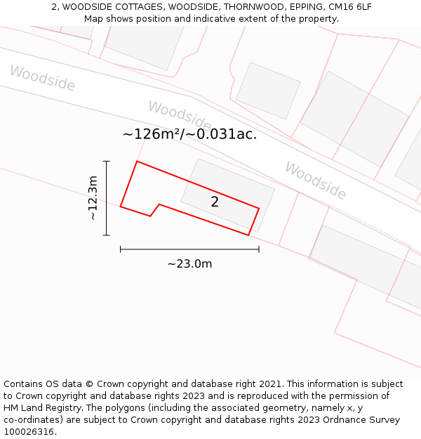 2, WOODSIDE COTTAGES, WOODSIDE, THORNWOOD, EPPING, CM16 6LF: Plot and title map