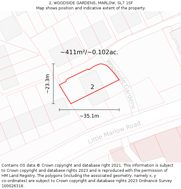 2, WOODSIDE GARDENS, MARLOW, SL7 1SF: Plot and title map