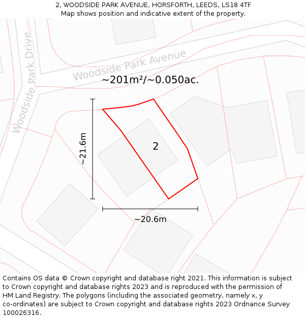 2, WOODSIDE PARK AVENUE, HORSFORTH, LEEDS, LS18 4TF: Plot and title map