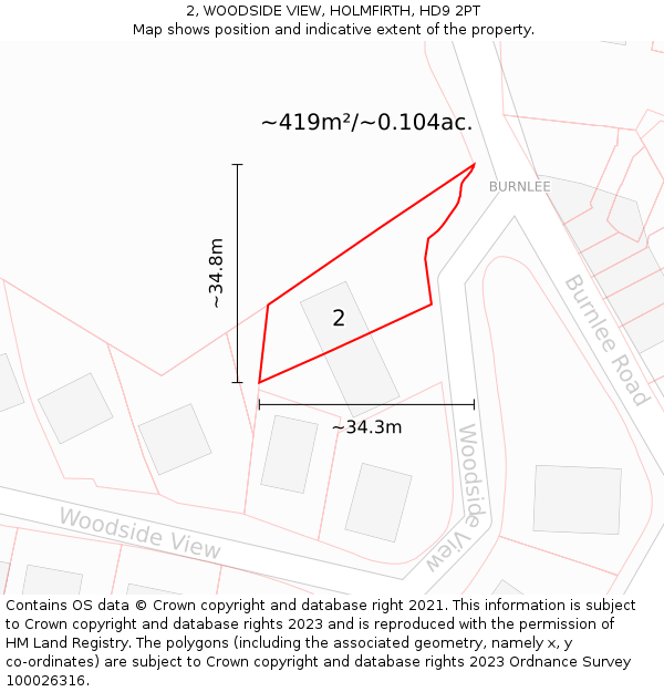 2, WOODSIDE VIEW, HOLMFIRTH, HD9 2PT: Plot and title map
