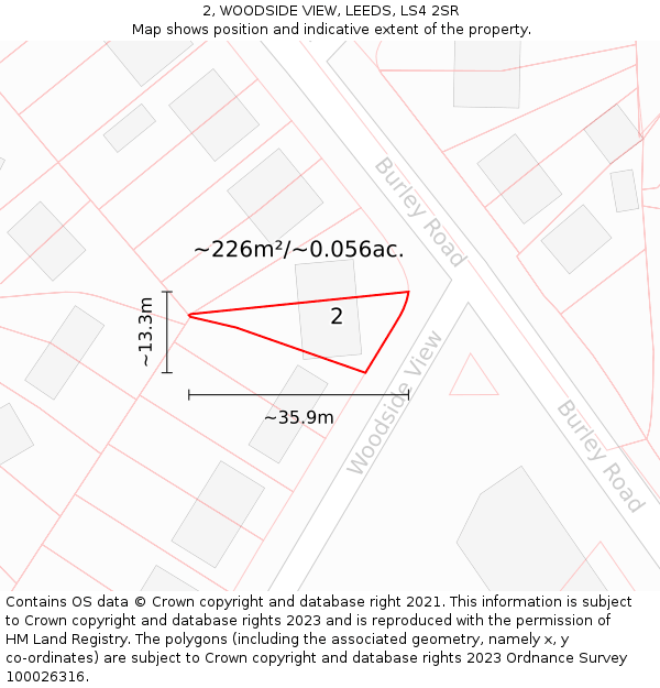 2, WOODSIDE VIEW, LEEDS, LS4 2SR: Plot and title map