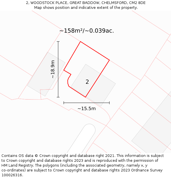 2, WOODSTOCK PLACE, GREAT BADDOW, CHELMSFORD, CM2 8DE: Plot and title map
