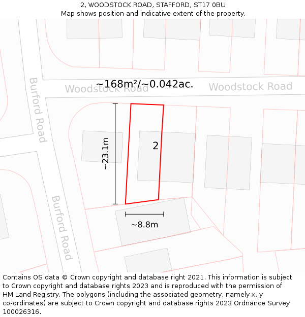 2, WOODSTOCK ROAD, STAFFORD, ST17 0BU: Plot and title map