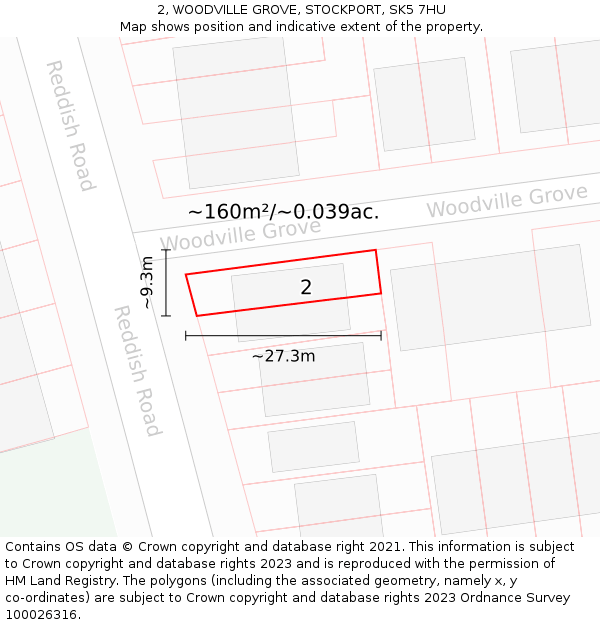 2, WOODVILLE GROVE, STOCKPORT, SK5 7HU: Plot and title map