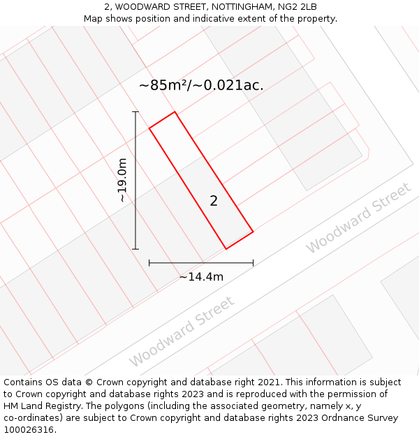 2, WOODWARD STREET, NOTTINGHAM, NG2 2LB: Plot and title map