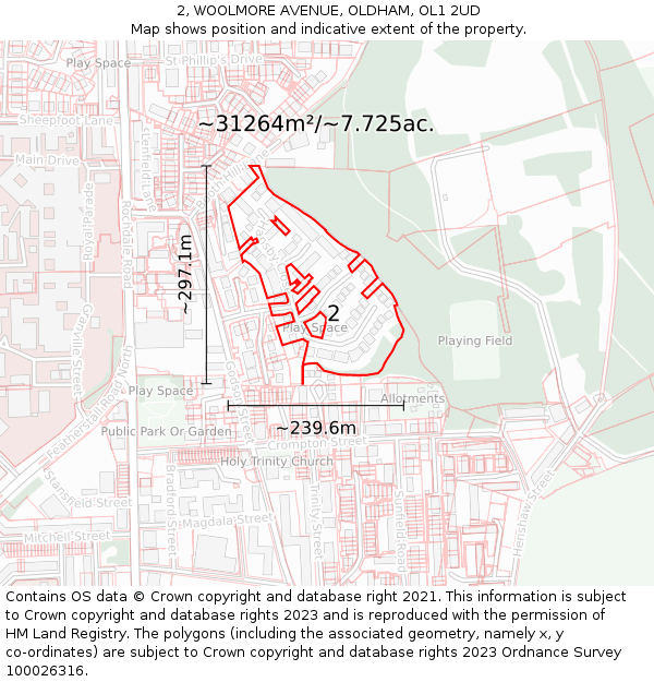 2, WOOLMORE AVENUE, OLDHAM, OL1 2UD: Plot and title map