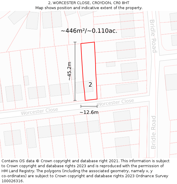 2, WORCESTER CLOSE, CROYDON, CR0 8HT: Plot and title map