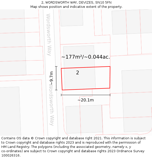 2, WORDSWORTH WAY, DEVIZES, SN10 5FN: Plot and title map