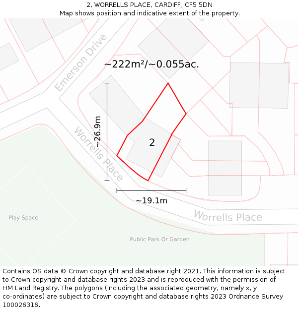 2, WORRELLS PLACE, CARDIFF, CF5 5DN: Plot and title map