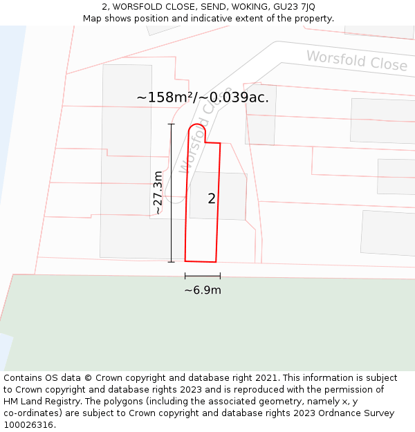 2, WORSFOLD CLOSE, SEND, WOKING, GU23 7JQ: Plot and title map