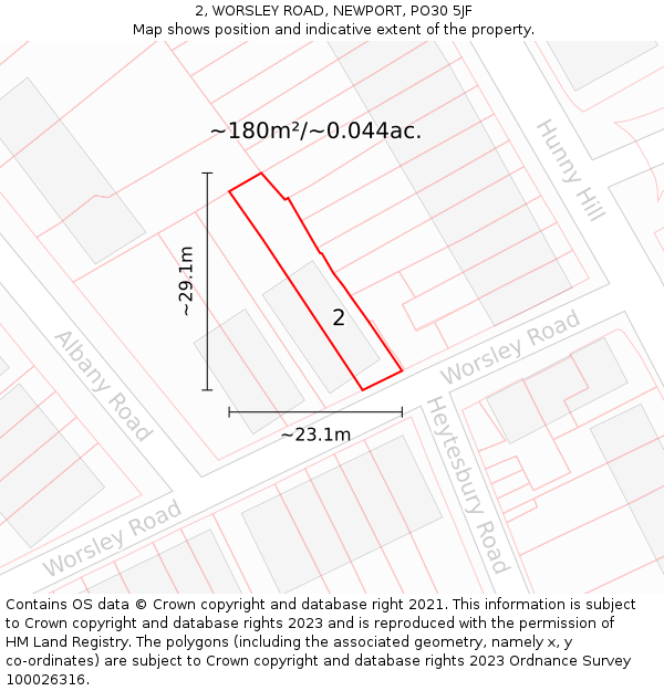2, WORSLEY ROAD, NEWPORT, PO30 5JF: Plot and title map