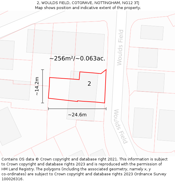 2, WOULDS FIELD, COTGRAVE, NOTTINGHAM, NG12 3TJ: Plot and title map