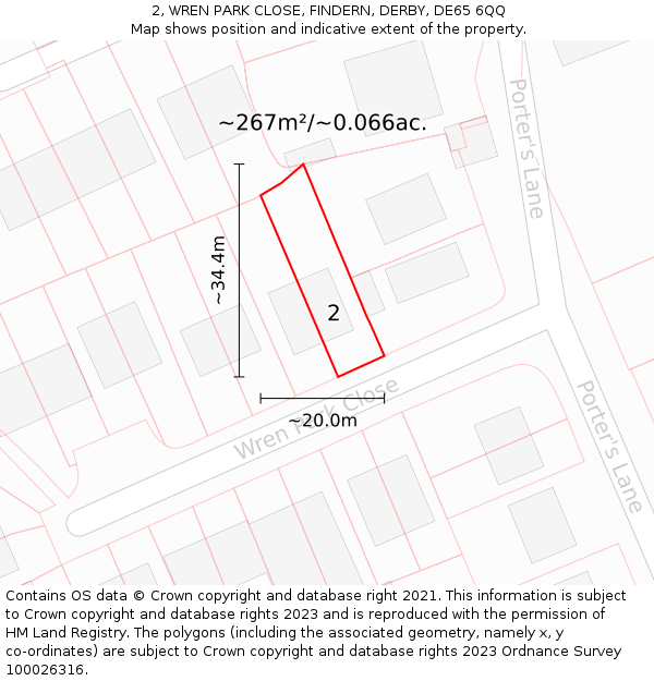 2, WREN PARK CLOSE, FINDERN, DERBY, DE65 6QQ: Plot and title map