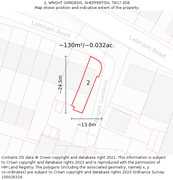 2, WRIGHT GARDENS, SHEPPERTON, TW17 0DE: Plot and title map