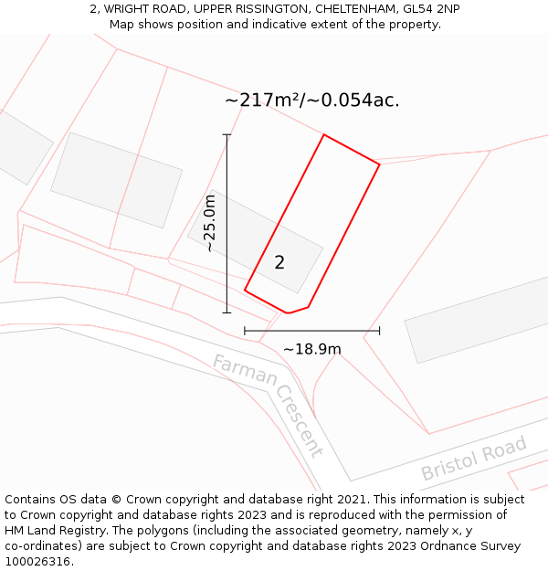 2, WRIGHT ROAD, UPPER RISSINGTON, CHELTENHAM, GL54 2NP: Plot and title map