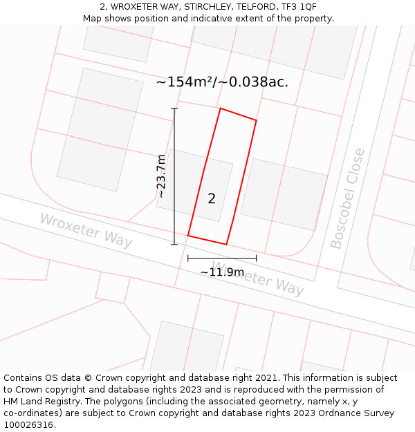 2, WROXETER WAY, STIRCHLEY, TELFORD, TF3 1QF: Plot and title map