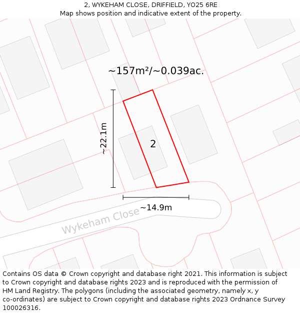 2, WYKEHAM CLOSE, DRIFFIELD, YO25 6RE: Plot and title map