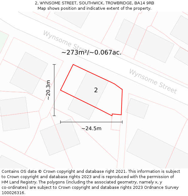 2, WYNSOME STREET, SOUTHWICK, TROWBRIDGE, BA14 9RB: Plot and title map